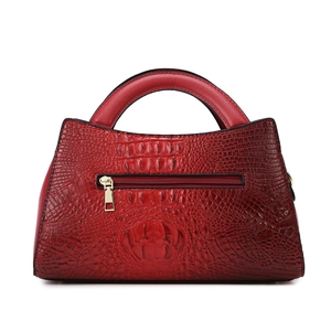 Fashionable dark red crocodile embossed handbag for women with elegant golden zippers