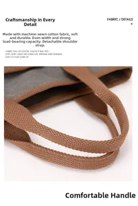 Détails du sac cabas en toile montrant les coutures et les sangles amovibles