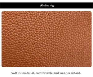 Dettaglio della pelle PU marrone con grana litchi che mostra texture morbida e durata