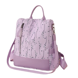 Sac à dos femme lilas à fleurs en nylon imperméable avec design antivol moderne