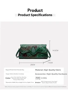 Detailed size measurement chart of the green embossed floral leather shoulder bag