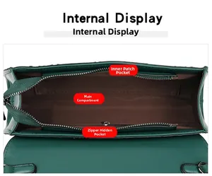 Internal view of green crossbody bag with main pocket, slip pocket and zipper pocket
