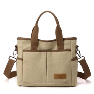 Sac Fourre-Tout En Toile Grande Capacité Multi Poches Sac Bandoulière Femmes Décontracté Style Coréen Couleur Contrastée