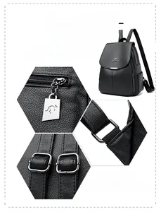 Close-up of litchi texture faux leather with kangaroo logo zipper and silver hardware