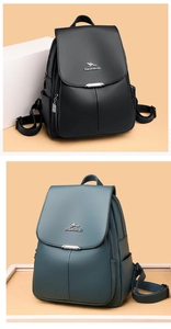 Detailed comparison of black and dark teal pebble leather backpacks with metal buckles