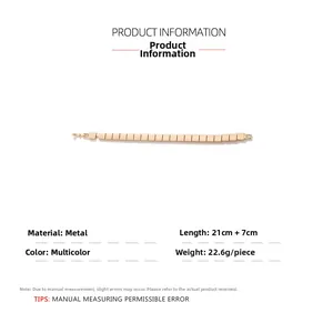 Detailed spec view of two-tone metal square bracelet with 21cm plus 7cm extender chain
