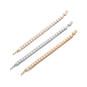 Three-color geometric metal square block chain bracelets in gold silver and rose gold
