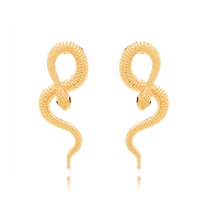 Boucles d'oreilles serpent dorées élégantes avec texture d'écailles et yeux noirs