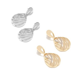 Modern hollow geometric teardrop earrings with crystals in gold and silver finish