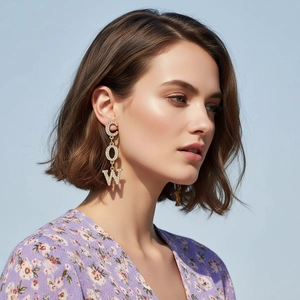 Western Retro Cowboy Letter Dangle Earrings Alloy Rhinestone With Stainless Steel Earring Post Oversized Jewelry For Women