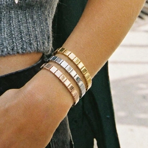 Geometric Square Block Link Bracelet For Women Minimalist Contrast Metal Modular Fashion Jewelry Accessory