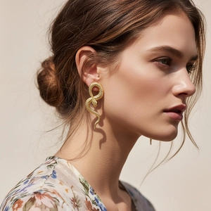 Boucles D'oreilles Pendantes Serpent Alliage Vintage Mode Forme Animale Yeux Strass Avec Tige En Acier Inoxydable