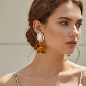Baroque Faux Artificial Pearl Resin Leopard Flower Drop Earrings With Stainless Steel Earring Post Retro Floral For Women