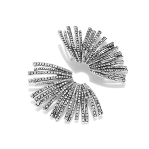 Chic silver fan-shaped stud earrings with sparkling rhinestones in a radiant leaf design