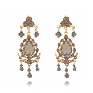 Baroque chandelier drop earrings with vintage gold alloy and smoke grey crystals