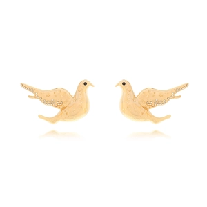 Boucles d'oreilles colombe de la paix dorées avec cristaux et texture vintage chic