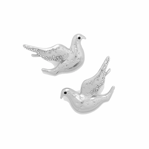 Boucles d'oreilles colombe argentées texturées avec strass au design stéréoscopique