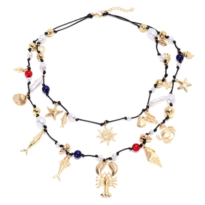 Collana multistrato a tema oceano con ciondoli a forma di aragosta e perle colorate