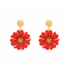 Boucles d'oreilles fleurs en émail rose avec texture dorée et style champêtre rétro