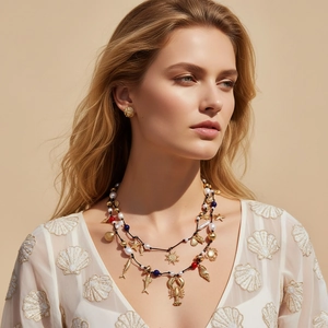 Collana A Strati Tema Oceanico Ciondoli Aragosta Pesce Stella Marina Lega Di Zinco Künstliche Perle Resina Stile Bohemien Donne