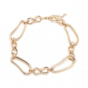 Vintage chunky gold hollow geometric chain necklace with polished alloy links and lobster clasp