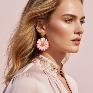 Boucles D'oreilles Pendantes Fleurs Alliage De Zinc Émail Style Pastoral Doux Bijoux Pour Femmes Avec Tige En Acier Inoxydable