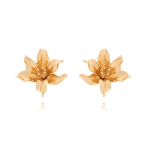 Luxurious gold vintage oversized 3D flower earrings with layered petals and polished finish