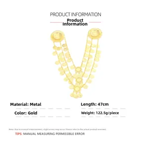 Detailed view of layered gold coin brooch with 47cm length and waterfall design