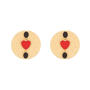 Vintage textured golden heart earrings with handcrafted enamel finish on white background