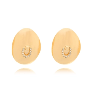 Luxury gold irregular oval stud earrings with horseshoe rhinestone horseshoe accents
