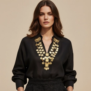 Exaggerated Multi Layer Coin Waterfall Brooch Pin Ethnic Alloy Middle East Style Dress Accessory Gold Color For Women