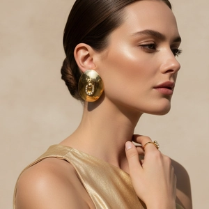 Chunky Gold Oval Stud Earrings Alloy Rhinestone Horseshoe U Shape Vintage Women Jewelry With Stainless Steel Earring Post