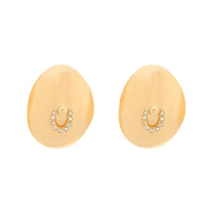 Luxury oval gold earrings featuring a horseshoe U-shape crystal pavé accent