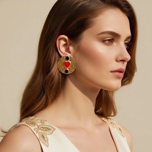 Vintage Heart Stud Earrings For Women Retro Hammered Zinc Alloy Enamel Drip Oil Round Fashion Jewelry With Stainless Steel Earring Post