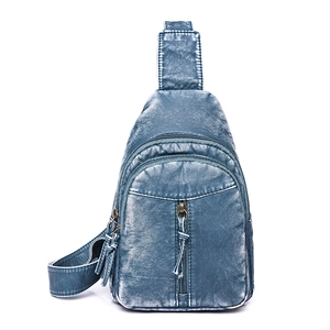 Vintage Washed PU Leather Chest Bag For Women Multi Zipper Pocket Crossbody Sling Bag Adjustable Strap Casual Travel Shoulder Bag