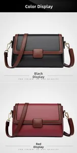 Detailed comparison of black and red crossbody bags featuring pebble grain leather texture