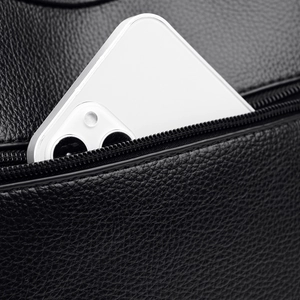 Litchi texture leather crossbody bag featuring a side zipper pocket for smartphone storage
