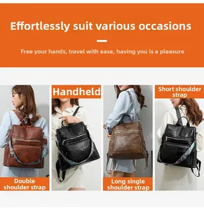 Women's PU leather bag shown in backpack, handbag, and shoulder carrying styles