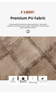 Water-resistant PU leather detail with diamond quilted pattern on a soft backpack
