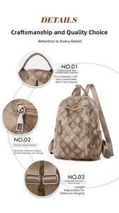 Detailed views of the premium checkered backpack showing durable handles and metal zippers