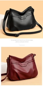 Detailed comparison of black and burgundy lychee grain leather shoulder bags for women