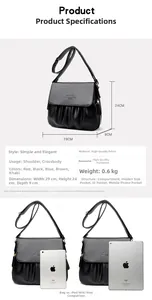 Specifiche dettagliate delle dimensioni della borsa a tracolla nera 29x24x9cm