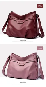Detailed comparison of burgundy and mauve litchi leather crossbody bags with brand logo