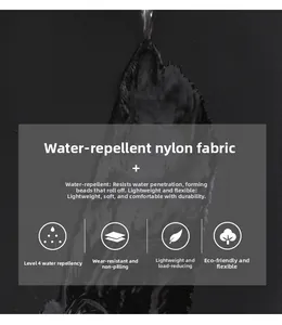 Close-up of waterproof nylon fabric with water droplets showing splash-proof feature