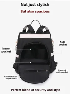 Vue intérieure du sac à dos antivol avec multiples poches de rangement fonctionnelles