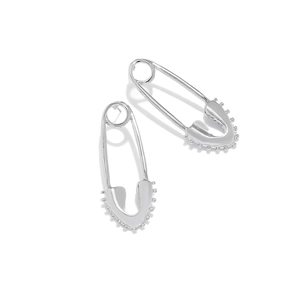Macro shot of silver paperclip earrings with hollow heart shape and beaded U-shaped base