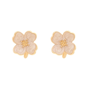 Elegant gold flower stud earrings with cream enamel petals and textured floral details
