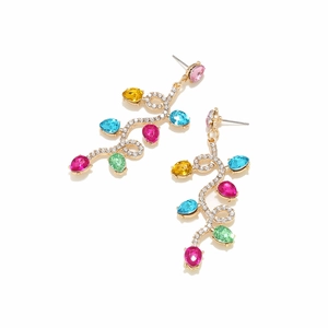 Elegant gold drop earrings with colorful gemstones and rhinestones for festive occasions