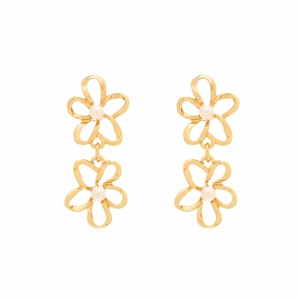 Golden double-layered hollow flower earrings with elegant white pearls for women