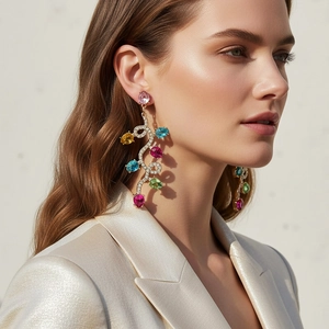 Colorful Christmas Light String Dangling Earrings Alloy Rhinestone With Stainless Steel Earring Post Festive Holiday Women Accessory